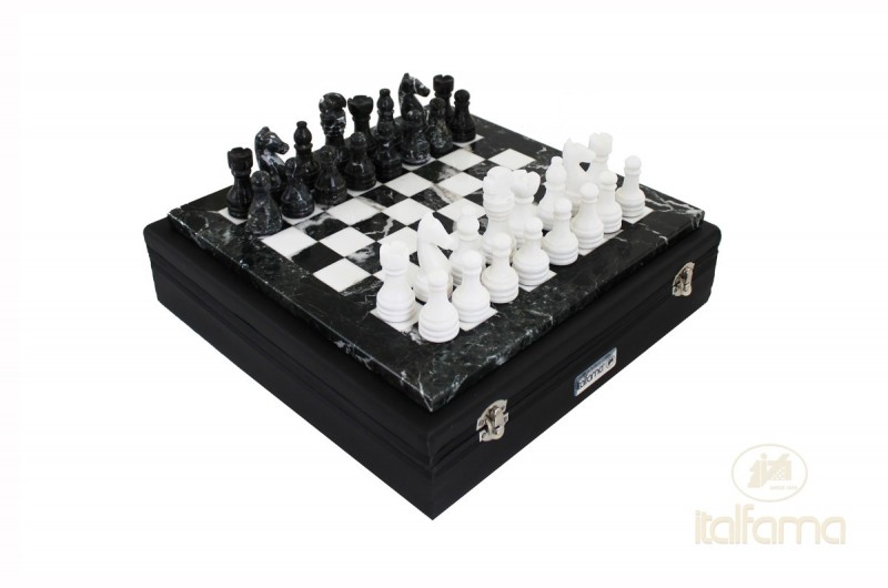 Šah set ITALFAMA Marble Black/white with case 40x40 cm