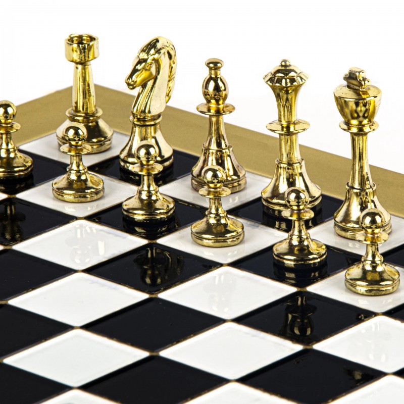 Šah set MANOPOULOS Classic Metal Staunton & Black/White Chessboard 44x44 cm