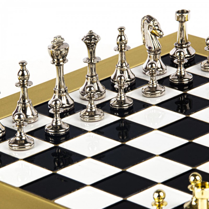 Šah set MANOPOULOS Classic Metal Staunton & Black/White Chessboard 44x44 cm