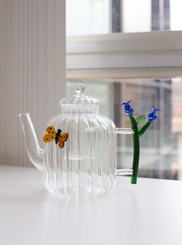 Čajnik stakleni ICHENDORF Botanica, Blue Flower&Butterfly