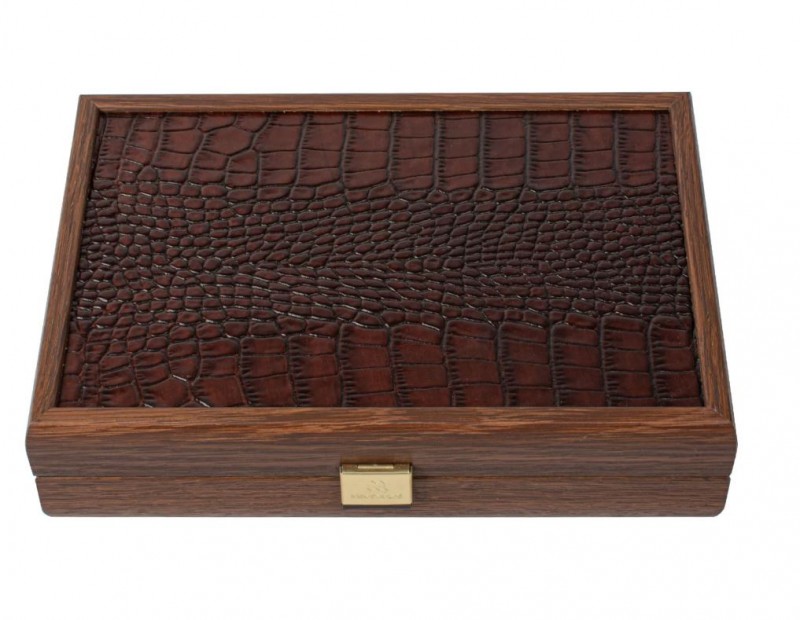 Domino set MANOPOULOS 5,2x2,7x1cm Brown Leather Croc tote wood case