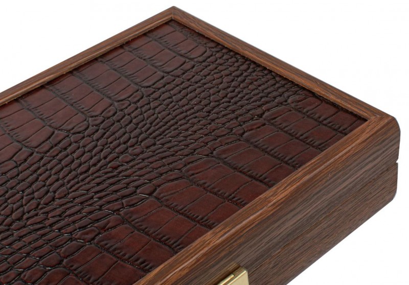 Domino set MANOPOULOS 5,2x2,7x1cm Brown Leather Croc tote wood case