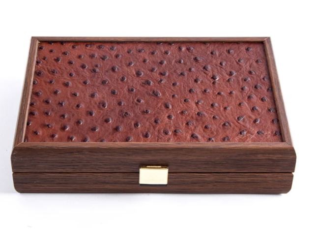 Domino set MANOPOULOS 5,2x2,7x1cm Brown Leather Ostrich tote wood 24x17cm