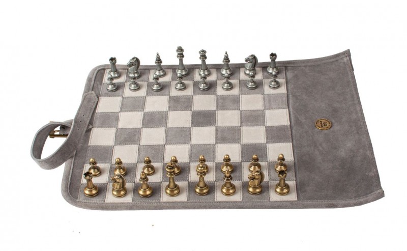 Šah set MANOPOULOS Handmade Travel Size Chess Set with Metal Chess Grey