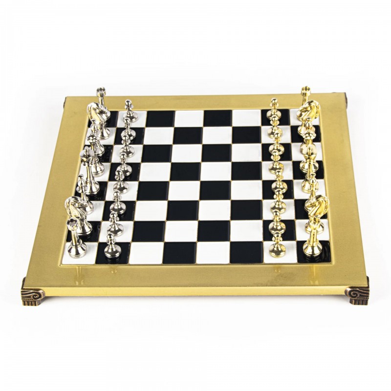Šah set MANOPOULOS Classic Metal Staunton & Black/White Chessboard 36x36 cm