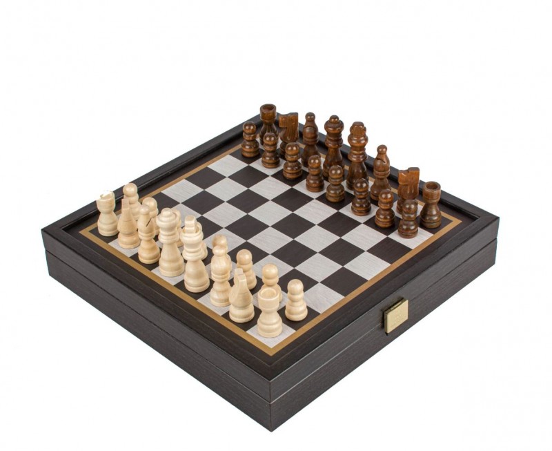 Šah set + Dama MANOPOULOS Classic black design in Walnut 27x27 cm